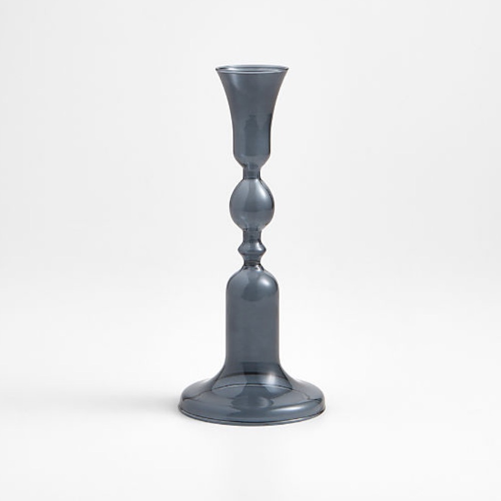 New! 🇮🇹✨🕯️Crate&Barrel Milano Blue Glass Taper Candle Holder 9.3"